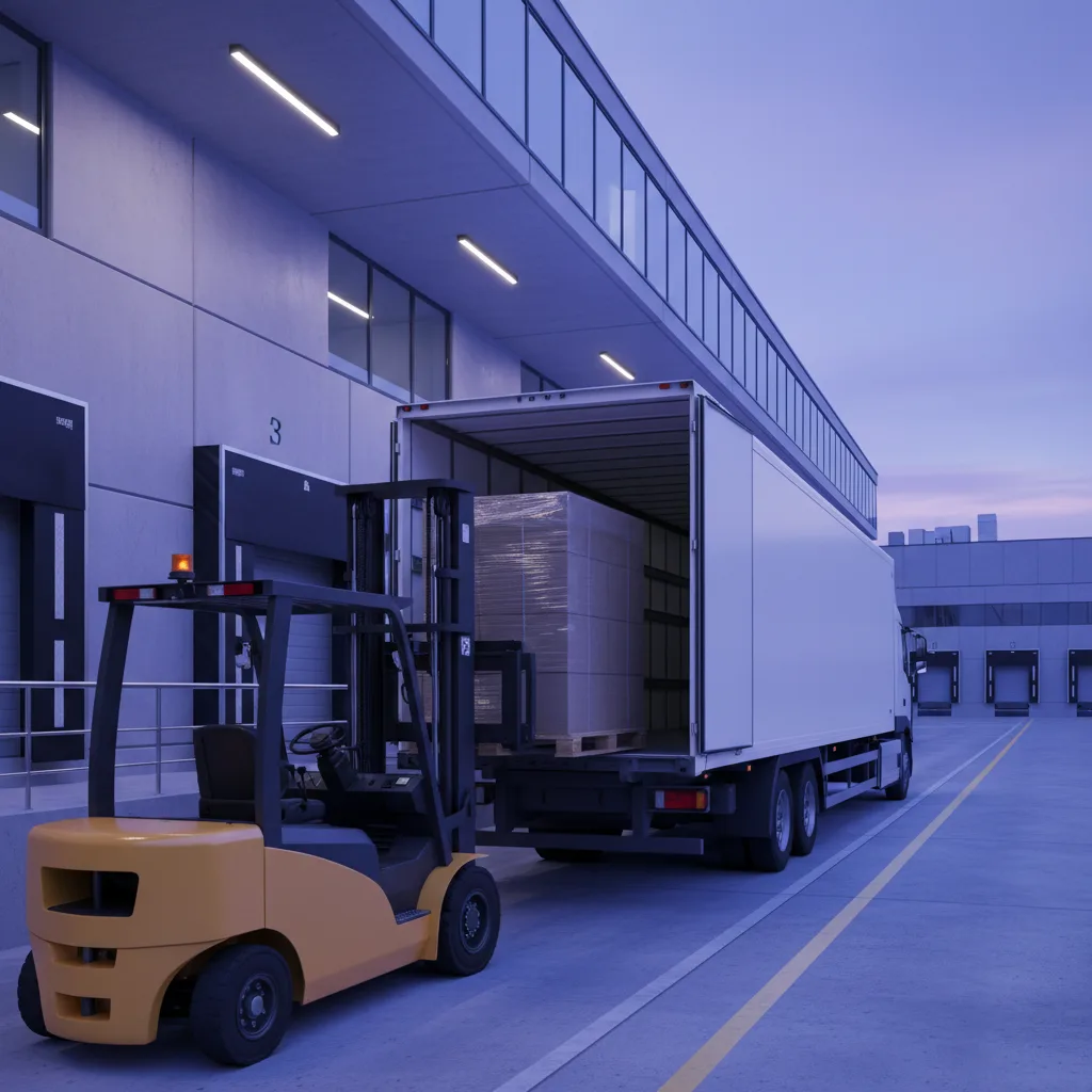 Entrepôt logistique et camions de transport de marchandises en Essonne